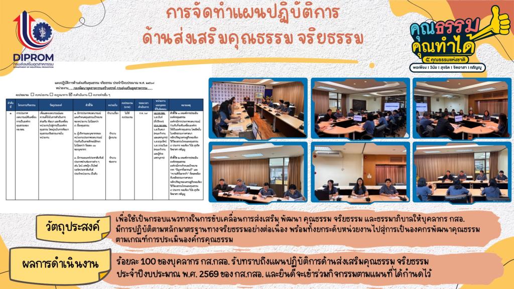 กส.กสอ. เผยแพร่องค์ความรู้ การส่งเสริมคุณธรรมจริยธรรมประจำหน่วยงาน ประจำปีงบประมาณ พ.ศ. 2569