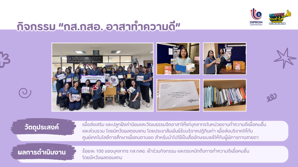 กิจกรรม “กส.กสอ. เผยแพร่องค์ความรู้  การส่งเสริมคุณธรรมจริยธรรมประจำหน่วยงาน”