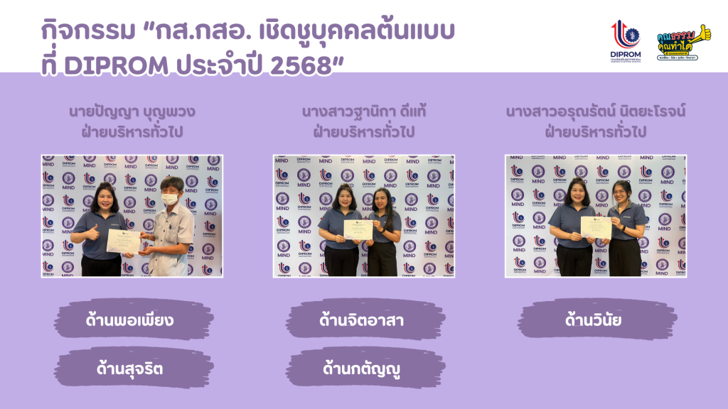 กิจกรรม “กส.กสอ. เผยแพร่องค์ความรู้  การส่งเสริมคุณธรรมจริยธรรมประจำหน่วยงาน”